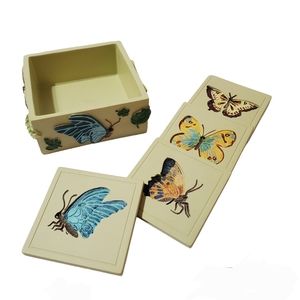 3D Butterfly Garden Coasters (4) & Cocktail Napkin Holder
